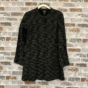 Eileen Fisher Black/Tan Cotton Jacaquard Jacket, Rayon-lined, Covered Buttons PS